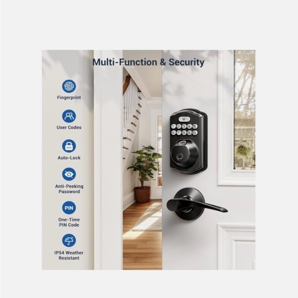 Veise Fingerprint Door Lock with 2 Lever Handles- Keyless Entry Door Lock - Picture 5 of 10